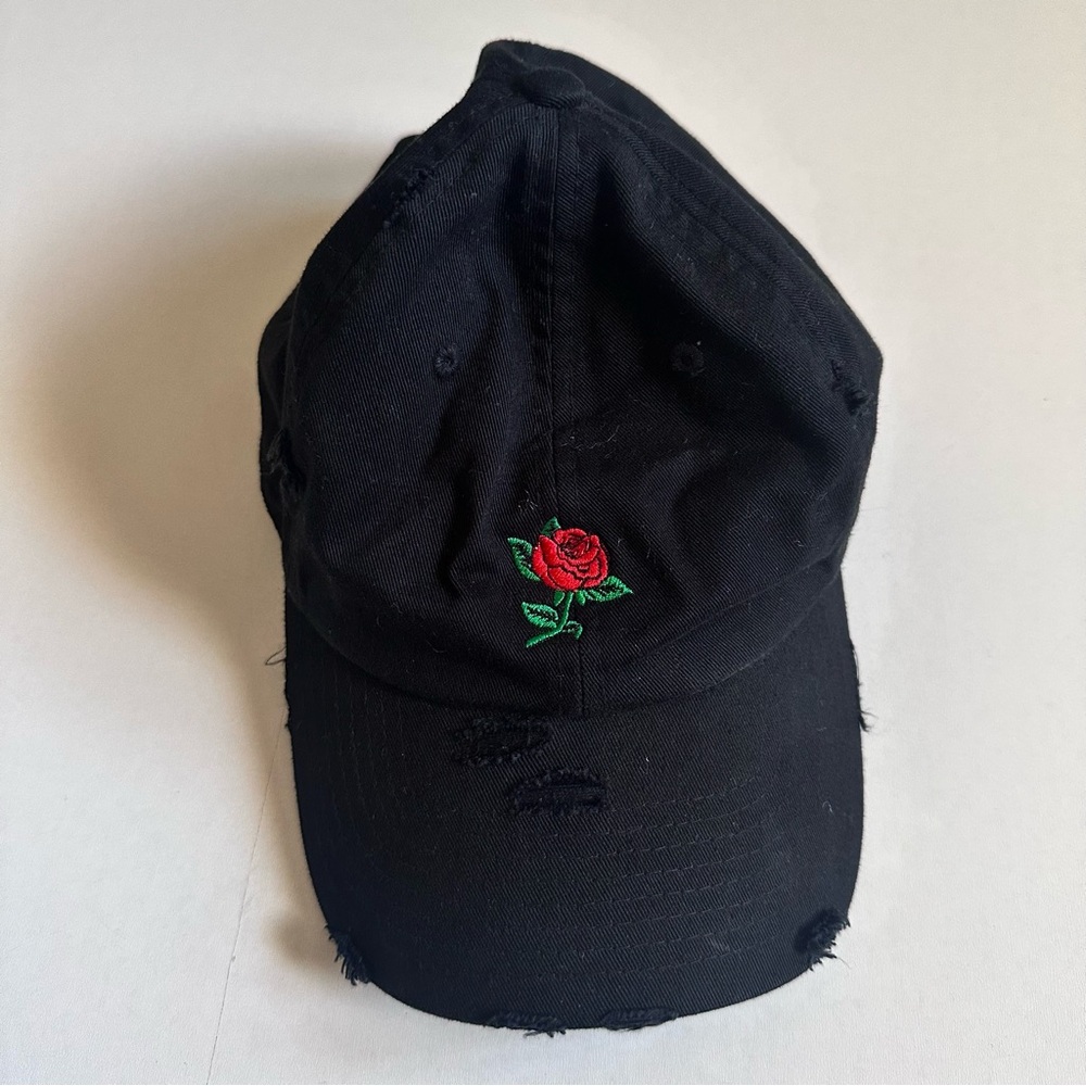 KBETHOS Black Cap with Rose Embroidery